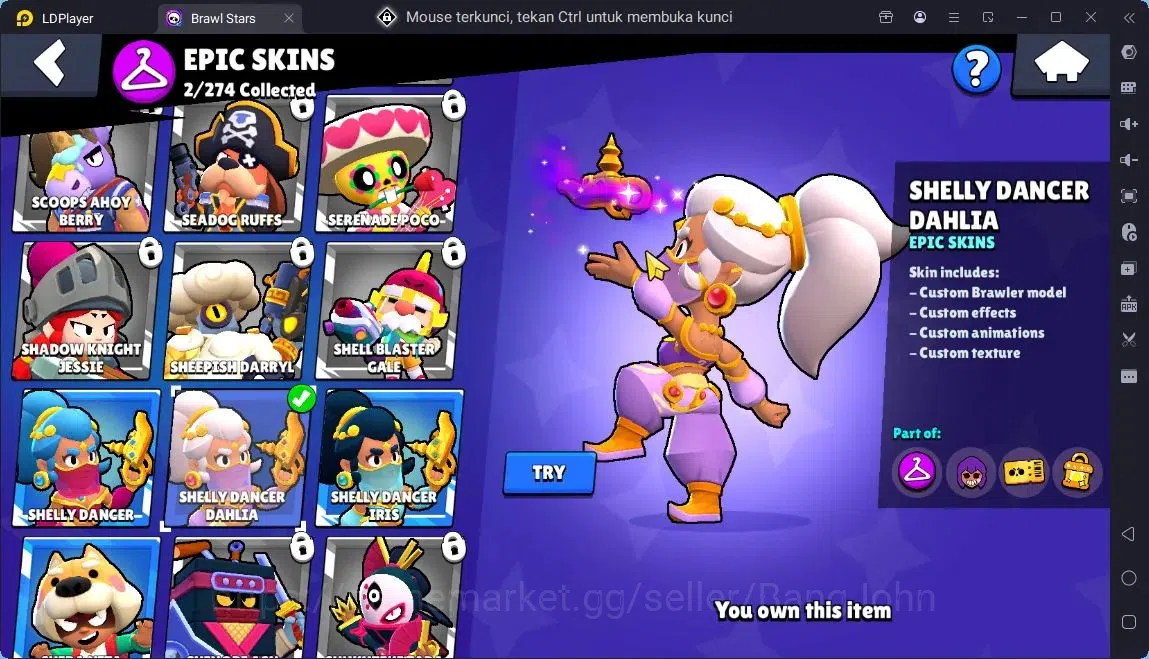 Brawl Stars Accounts Global |10 Brawler|2 Max hypercharge(Shelly,Edgar)|1260 Bling|70 Gems|1 S Rare,2 Epic Skins| ProtectOff 9