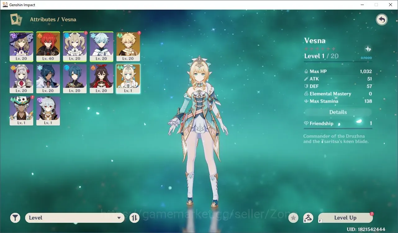 Genshin Impact Accounts Starter ASIA|Starter AR20| 1 Limited 5* Char Vesna |1 Standard 5* Char Diluc|Low Explore|MC 1