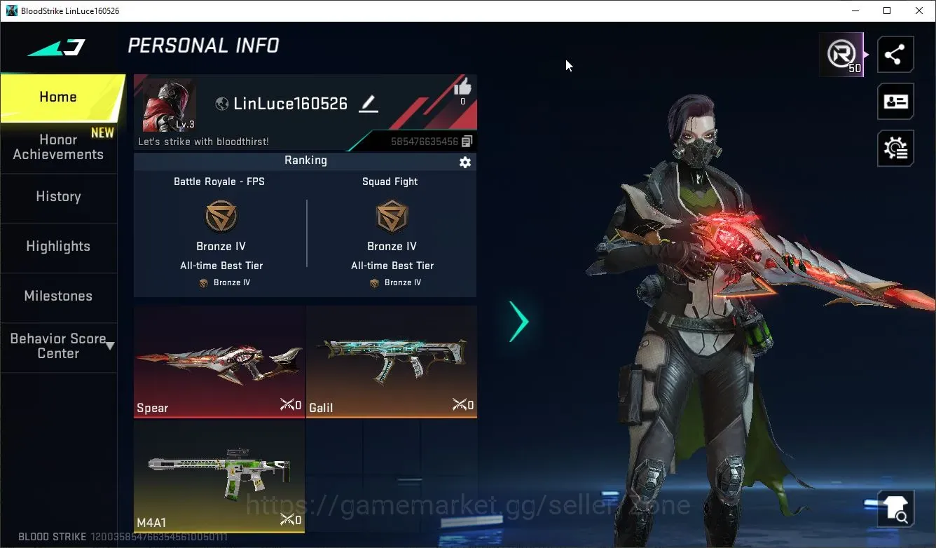 Blood Strike Accounts Starter Asia starter|1 ETERNAL: Spear-Relic | 1 ULTRA Gun | 1 LEGENDARY Gun | 1 ULTRA Collection 1