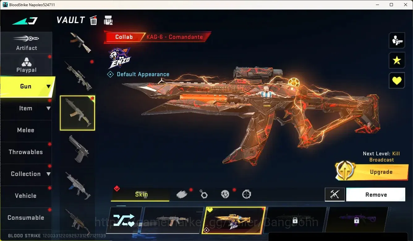 Blood Strike Accounts Collab Skin ASIA | 1 Collab Gun:KAG-6 - Comandante [Enzo]| 3 Legendary Gun|1 Changing Name Card|Check 2