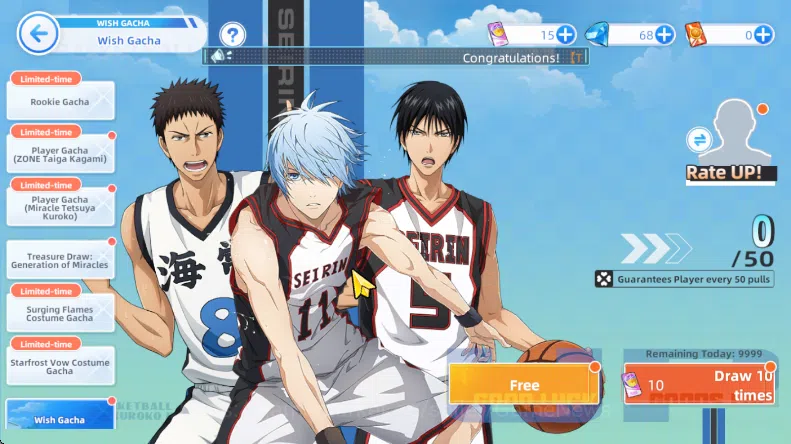 Kuroko's Basketball Street Rivals Accounts SEA SV015|Starter Lv8 Limit Zone Taiga Kagami + 4 Other Character|Ch2 Story|Log 11