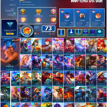 Mobile Legends: Bang Bang Accounts #4481 73 Skins | Karina Leona (KOF) | Vale Gaara (NARUTO) | Gusion Soul Revelation (EPIC