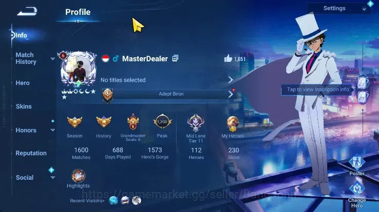 Honor of Kings Accounts Global HR112 SK230 |1 Mythic Stone|Conan Marcopolo image 19