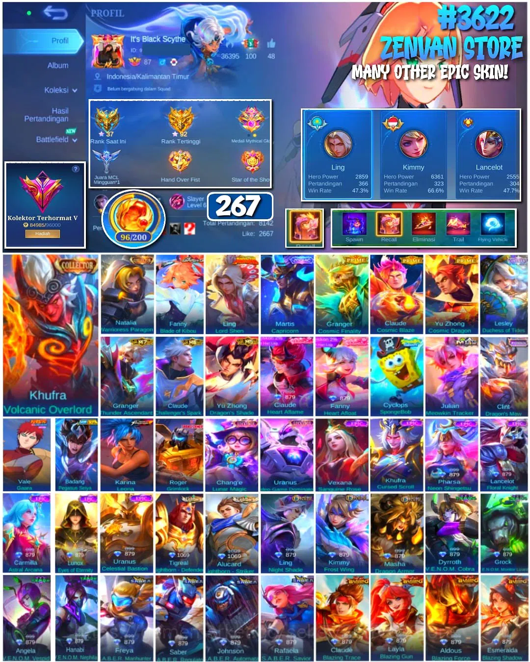 Mobile Legends: Bang Bang Accounts #3536 370 Skins | Legend Gusion | Collector Natali image 1