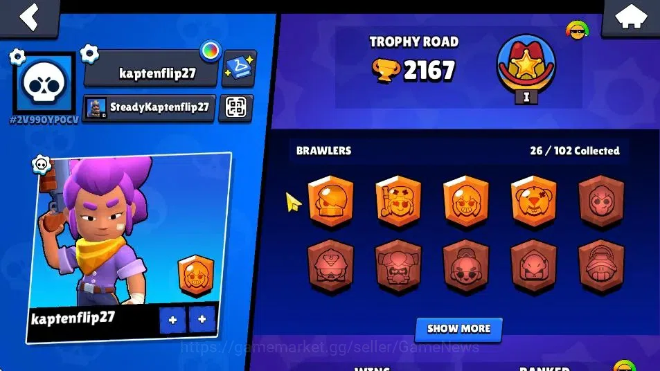 Brawl Stars Accounts 2167 Trophy|5,7K Bling |26 Brawler 4 Max Lvl|1 Legend [Jock STU] 4 Epic 5 Super Rare Skin Etc|138 3