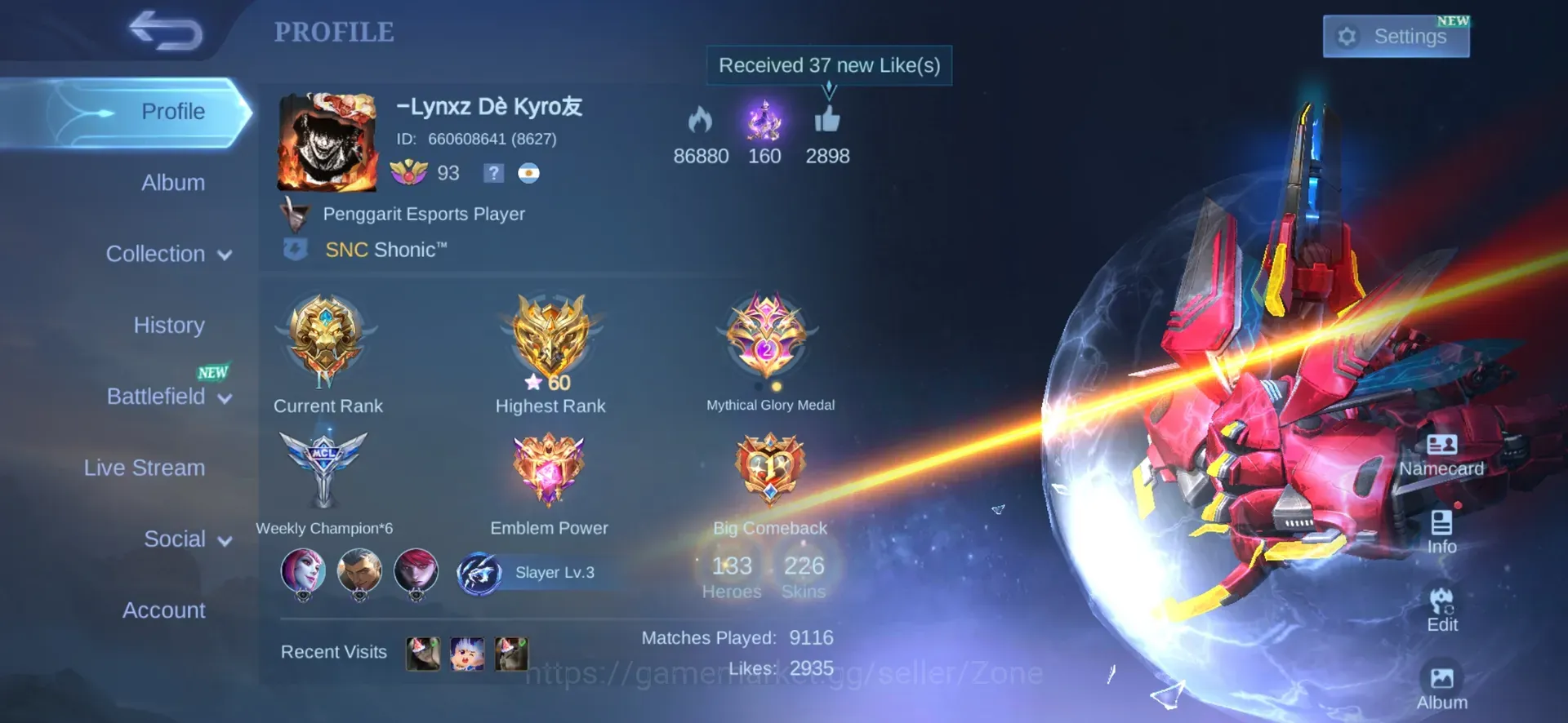 Mobile Legends: Bang Bang Accounts Others Hero 133|Skin 226|Renowned|HighMythic 60|KOF Karina|Neymar Jr Bruno|SABER 1