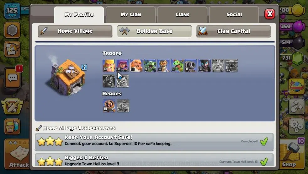 Clash of Clans Accounts Lv 125|TH 13 - BH 6 Lvl 125 |Limited Skin|BK 50,AQ image 6