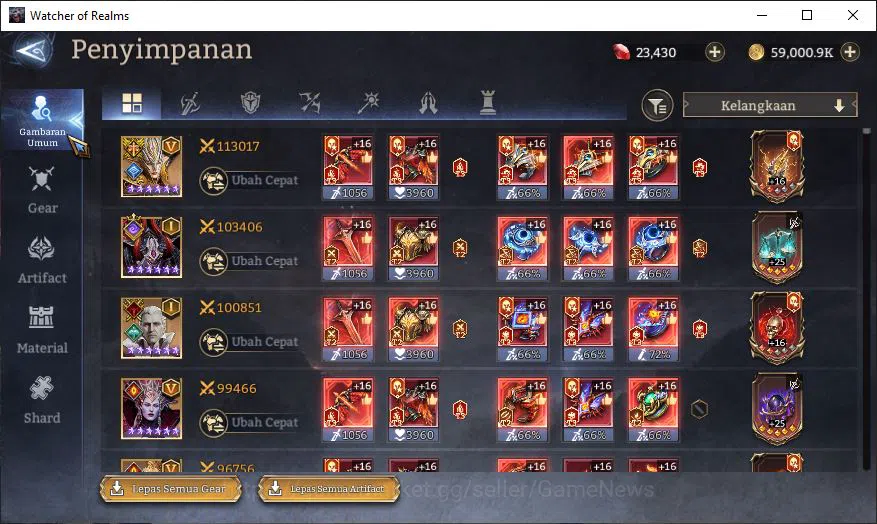 Watcher of Realms Accounts GLOBAL 60x|7M Power|23K Gems|11 Lord[Valderon,Pare image 12
