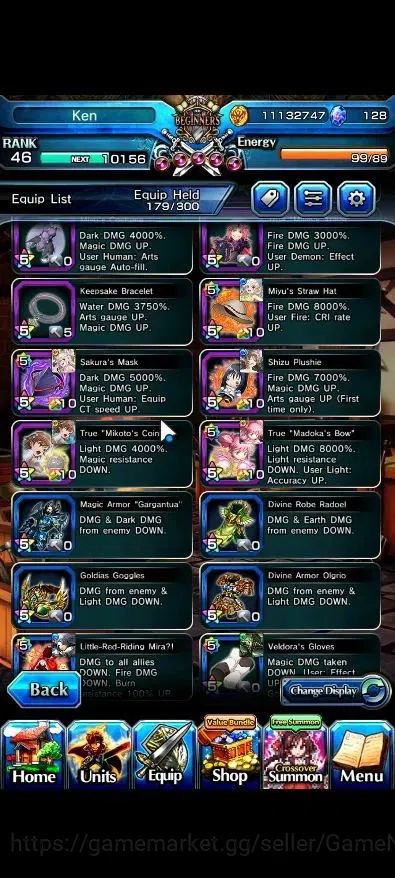 Grand Summoners Accounts End-Game Global|Rank 46|21 Ascend (Paladin Roy,Summer Miyu,War Hero 13