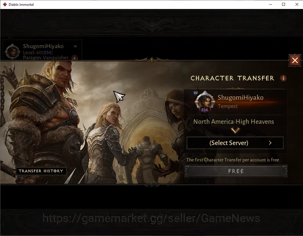 Diablo Immortal Accounts NA-High Heaven|CS ON|Lv60(834)|Tempest|CR 41k|Reso image 2