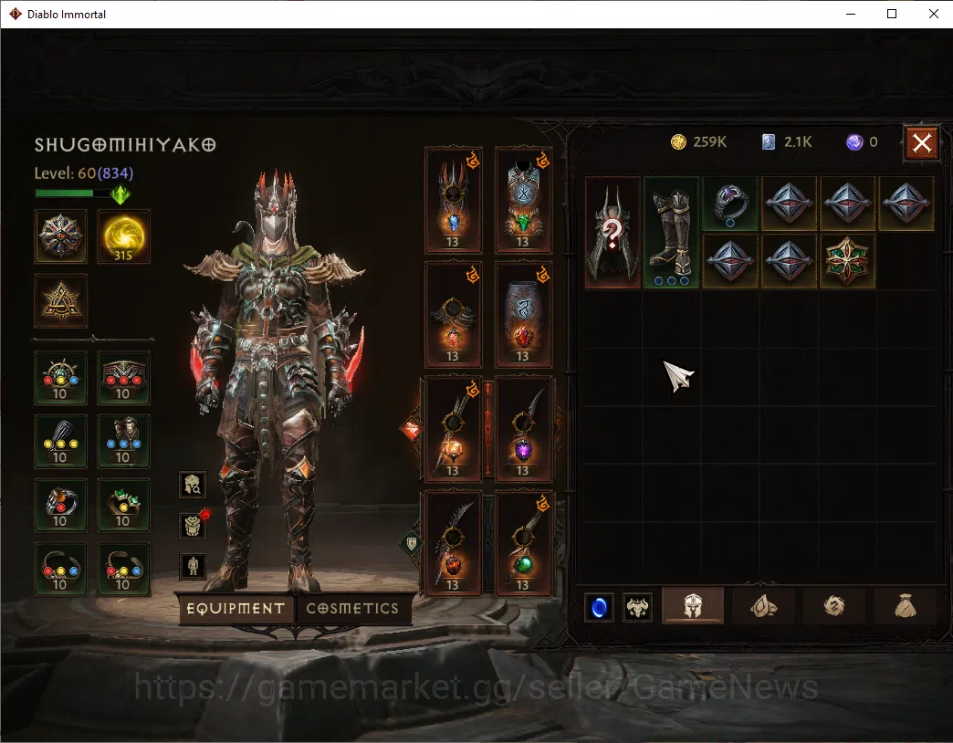 Diablo Immortal Accounts NA-High Heaven|CS ON|Lv60(834)|Tempest|CR 41k|Reso image 5