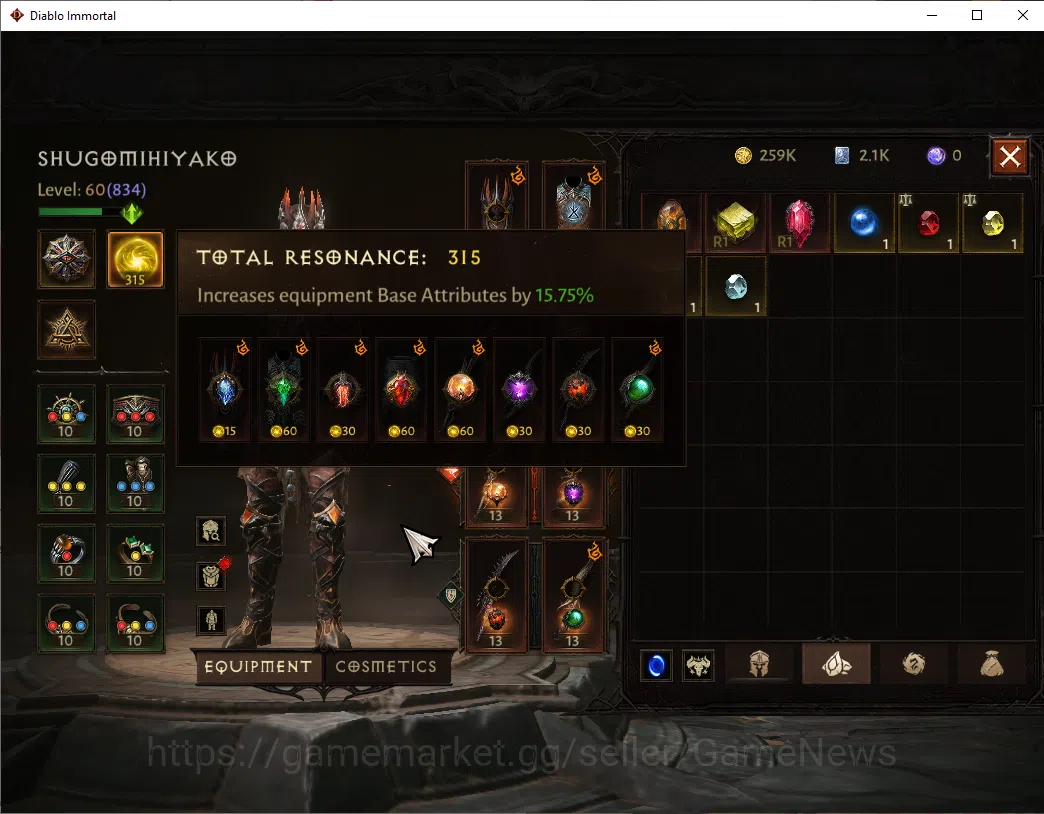 Diablo Immortal Accounts NA-High Heaven|CS ON|Lv60(834)|Tempest|CR 41k|Reso image 6