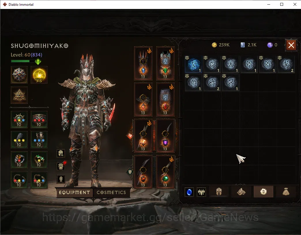 Diablo Immortal Accounts NA-High Heaven|CS ON|Lv60(834)|Tempest|CR 41k|Reso image 7
