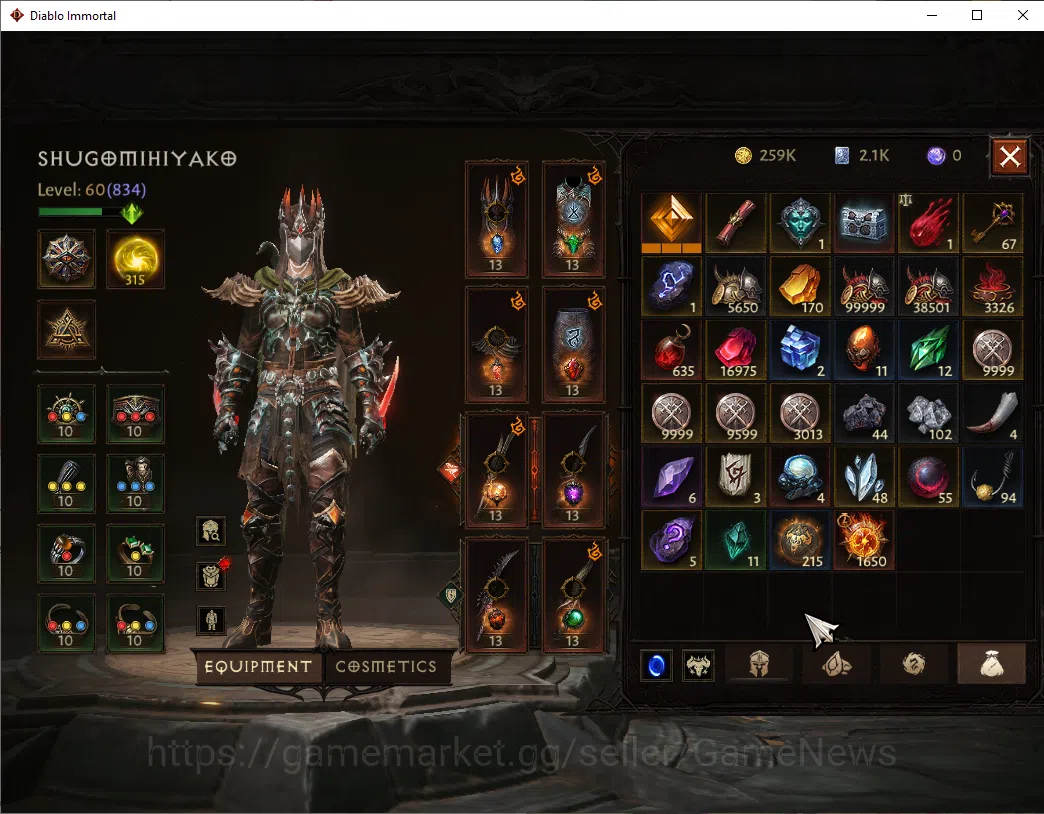 Diablo Immortal Accounts NA-High Heaven|CS ON|Lv60(834)|Tempest|CR 41k|Reso image 8