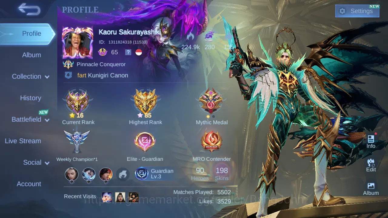 Hero 90 | skin 198 | prime granger | sanrio floryn | cc natalia | lightborn harith | blazing franco | ML625B Mobile Legends: Bang Bang Others Hero 90 | skin 198 | prime granger | sanrio floryn image 1