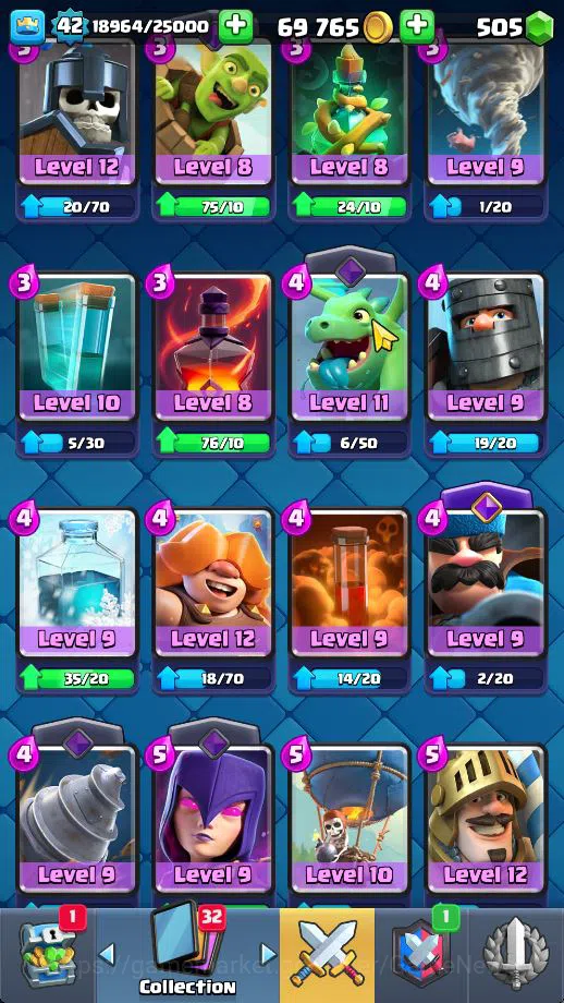 Clash Royale Accounts Midgame Lv 42|Trophy 9442|KTL 14|Limited Skin|Card 121| 1 HERO 9 EVO 8 Champ 21 Legendary 33 Epic 30 10