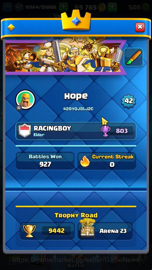 Clash Royale Accounts Midgame Lv 42|Trophy 9442|KTL 14|Limited Skin|Card 121| 1 HERO 9 EVO 8 Champ 21 Legendary 33 Epic 30 2