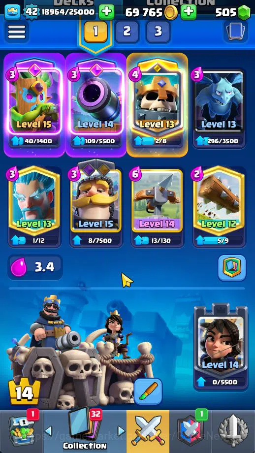Clash Royale Accounts Midgame Lv 42|Trophy 9442|KTL 14|Limited Skin|Card 121| 1 HERO 9 EVO 8 Champ 21 Legendary 33 Epic 30 3