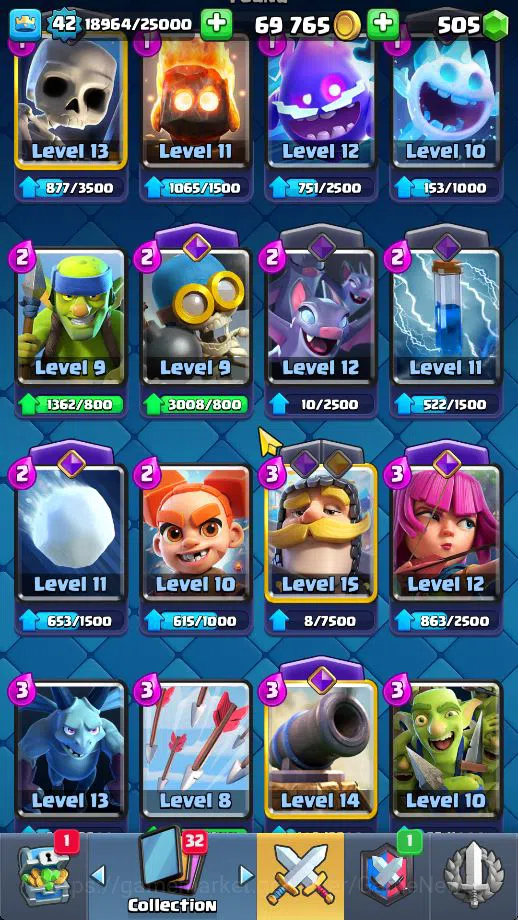 Clash Royale Accounts Midgame Lv 42|Trophy 9442|KTL 14|Limited Skin|Card 121| 1 HERO 9 EVO 8 Champ 21 Legendary 33 Epic 30 6
