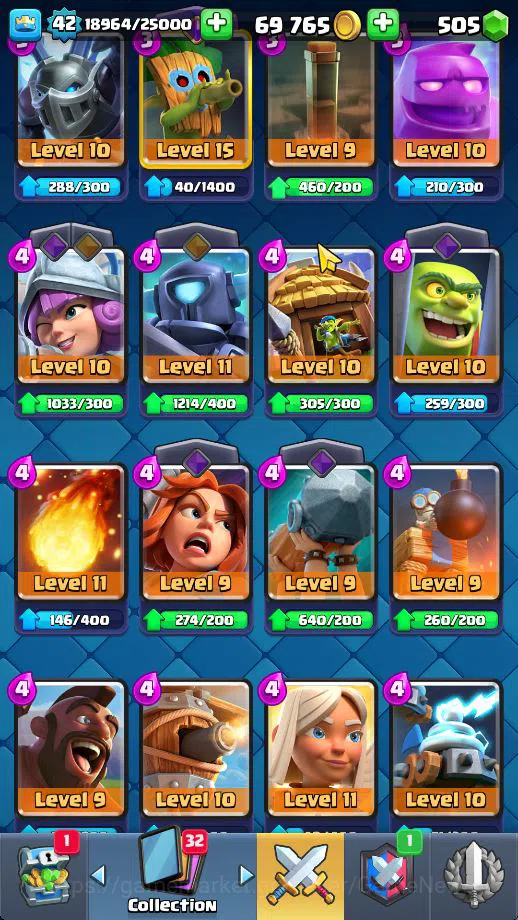 Clash Royale Accounts Midgame Lv 42|Trophy 9442|KTL 14|Limited Skin|Card 121| 1 HERO 9 EVO 8 Champ 21 Legendary 33 Epic 30 8