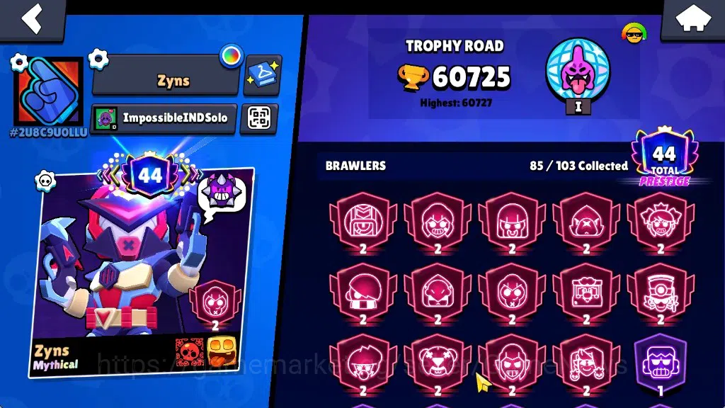 Brawl Stars Accounts 60725 Trophy|85 Brawlers 28 Max|UL Sirius&Kaze|1 H image 2