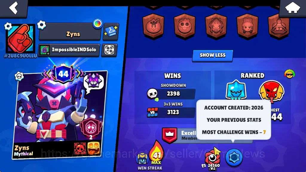 Brawl Stars Accounts 60725 Trophy|85 Brawlers 28 Max|UL Sirius&Kaze|1 H image 4