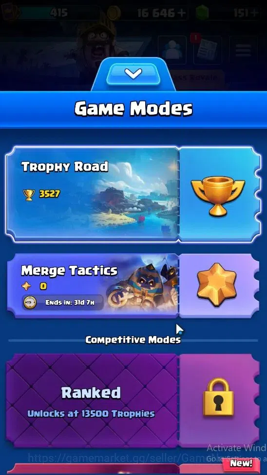 Clash Royale Accounts Lv 415|KTL 10|Trophy 3527|Card 53|Limited Skin|1 H image 2