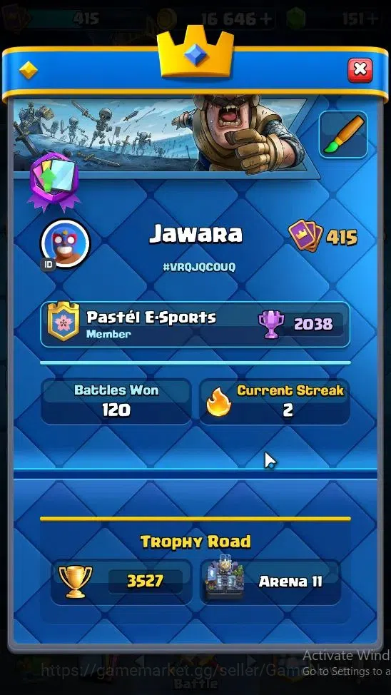 Clash Royale Accounts Lv 415|KTL 10|Trophy 3527|Card 53|Limited Skin|1 H image 3