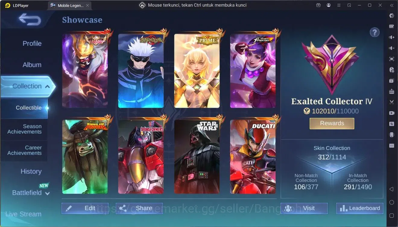 Mobile Legends: Bang Bang Accounts Global |Hero 133|Skin 312|Exalted|Legend Franco|JJ image 2