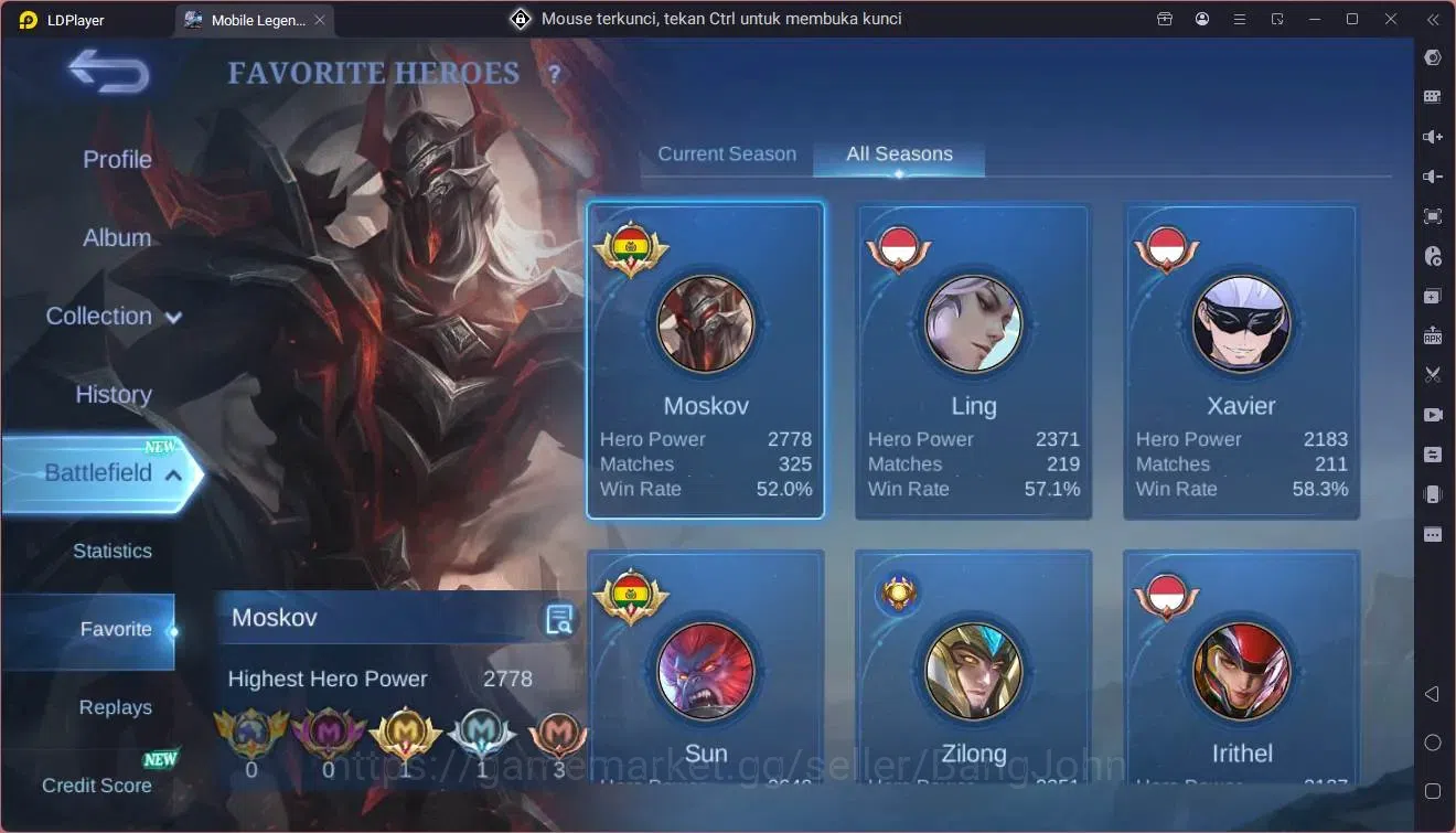 Mobile Legends: Bang Bang Accounts Global |Hero 133|Skin 312|Exalted|Legend Franco|JJ image 4