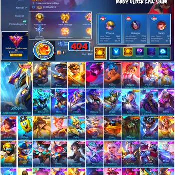 Mobile Legends: Bang Bang Accounts #4541 404 Skins | Saber Codename - Storm (LEGEND) | Angela Heartstring (SANRIO) | Badang