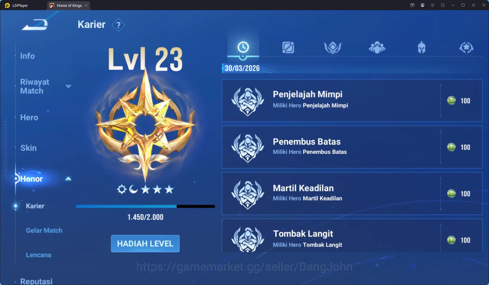 Honor of Kings Accounts HOK Global 62H 40S | LGD Lady Sun | SXD Hou Yi | P image 12
