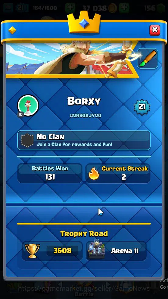 Clash Royale Accounts Lv 21|Trophy 3608|KTL 8|Card 63|1 Hero 2 EVO 2 Leg image 2