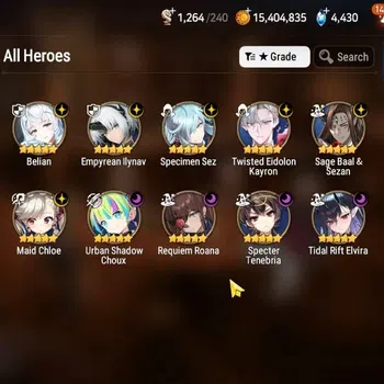 Epic Seven Accounts High-End GLOBAL UnVerif|10 ML(TidalR Elvira,Belian,Emp Ilynav,Etc)+AUBE,Setsuka,Etc|Poh ON|Abys F 51|4K