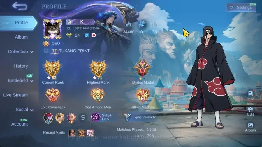 Mobile Legends: Bang Bang Accounts Hero 74|Skin 128|Naruto Julian,9Th Place Fanny,Spo image 3