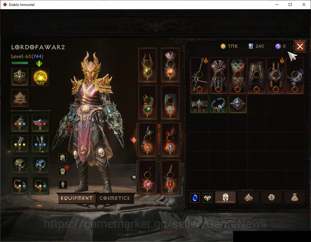 Diablo Immortal Accounts SEA-Gillian|CS ON|Lv60(744)|Monk|CR 39k|Reso 420|P image 5