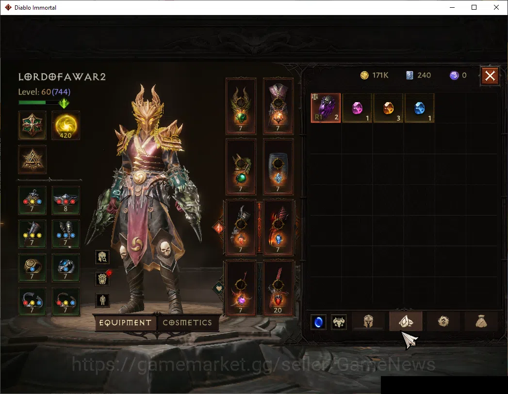 Diablo Immortal Accounts SEA-Gillian|CS ON|Lv60(744)|Monk|CR 39k|Reso 420|P image 6