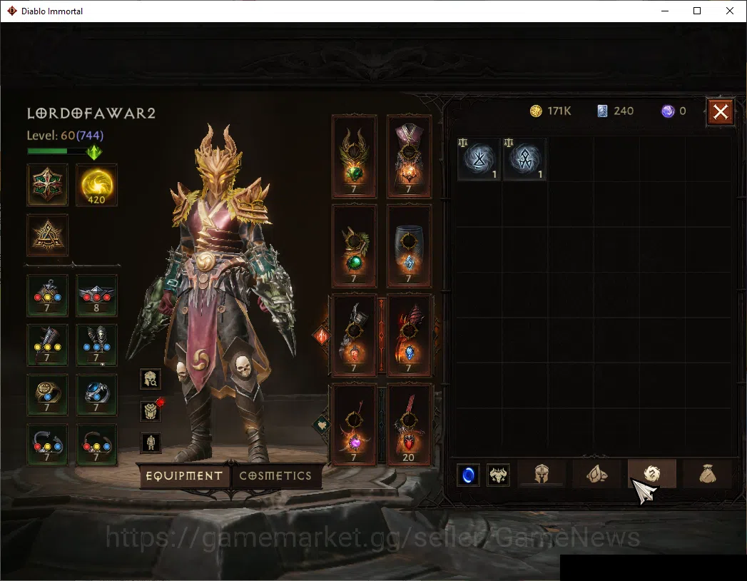 Diablo Immortal Accounts SEA-Gillian|CS ON|Lv60(744)|Monk|CR 39k|Reso 420|P image 7