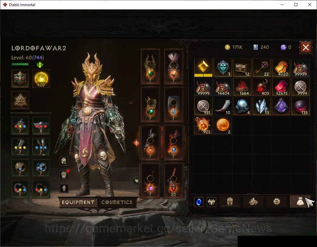 Diablo Immortal Accounts SEA-Gillian|CS ON|Lv60(744)|Monk|CR 39k|Reso 420|P image 8