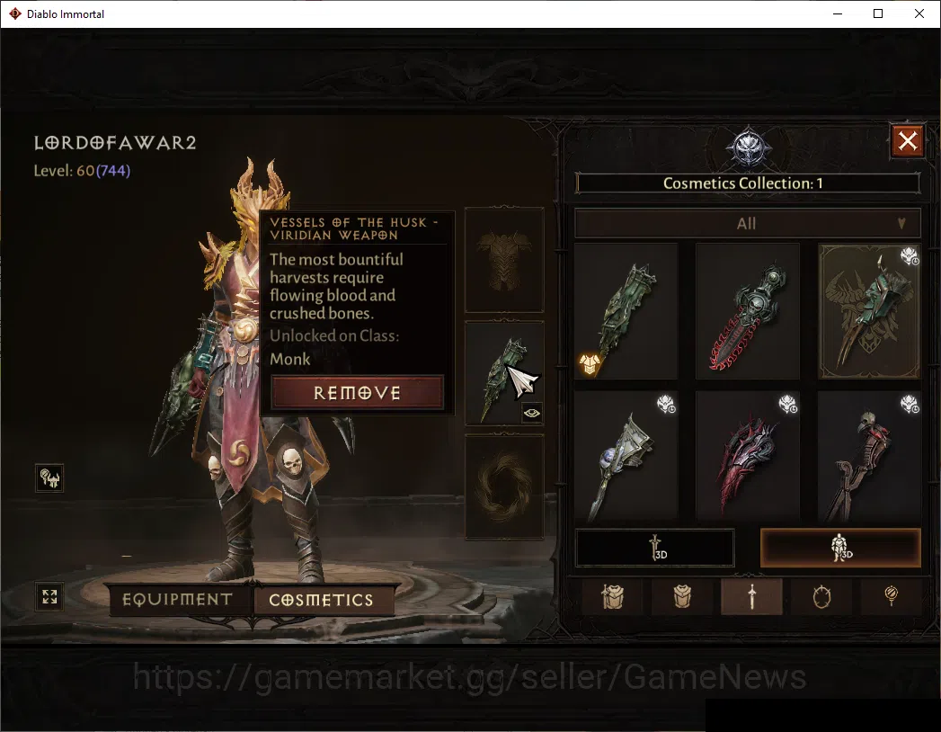 Diablo Immortal Accounts SEA-Gillian|CS ON|Lv60(744)|Monk|CR 39k|Reso 420|P image 9