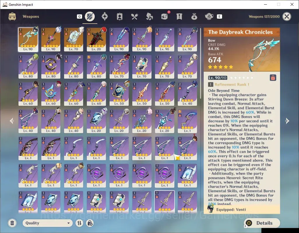 Genshin Impact Accounts ASIA|AR 57|9 Limit + 4 (*5Weap)|Venti+Sign,Skirk,E image 4