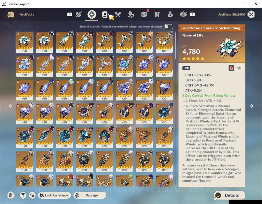 Genshin Impact Accounts ASIA|AR 57|9 Limit + 4 (*5Weap)|Venti+Sign,Skirk,E image 5