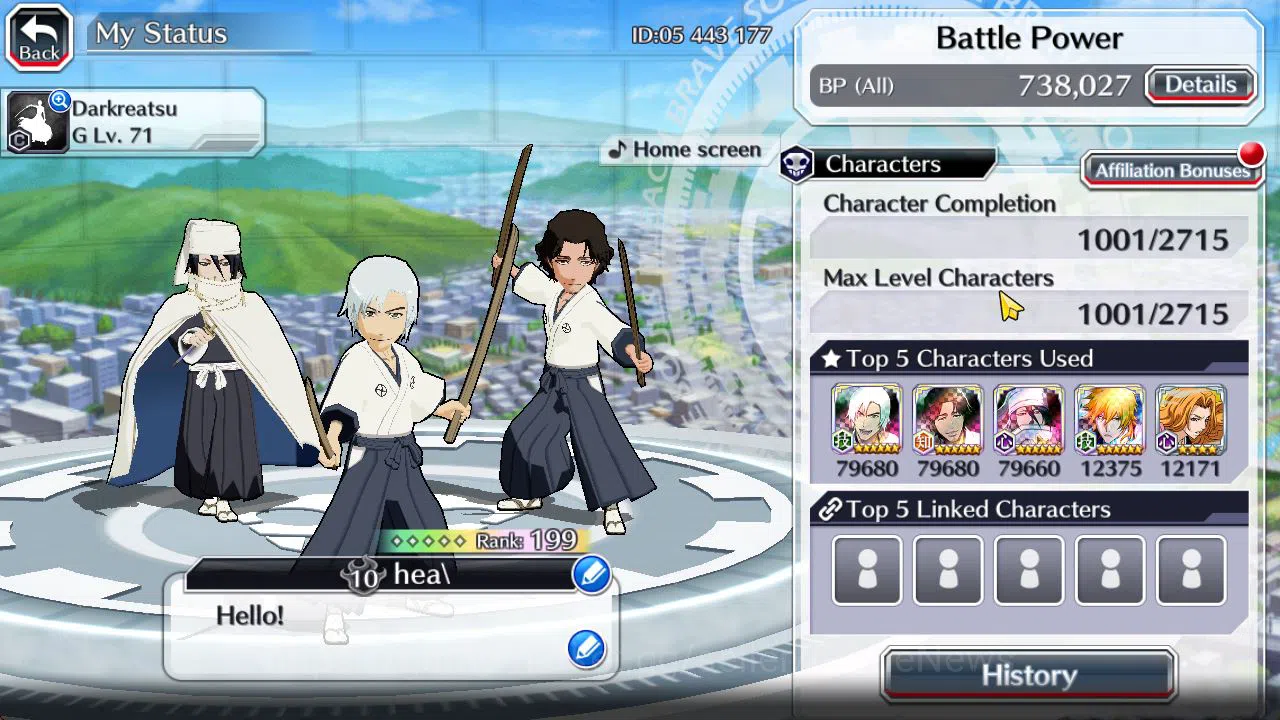 Bleach: Brave Souls Accounts Mid-Tier GBL 53K Orb|TYBW25(Renji,Jushiro),Ichigo 10Th 2