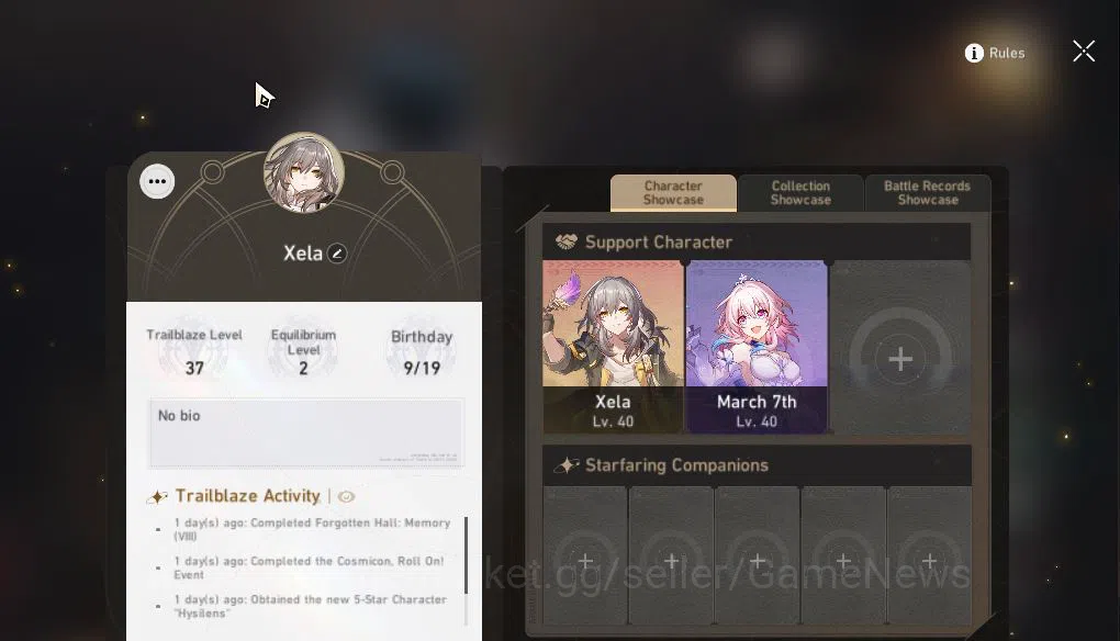 Honkai Star Rail Accounts Starter Asia|TL 37|SJ 1,2K|5 Limited| Kafka, Hysilens, Ruan Mei, Dante, Archer | MC Female 2