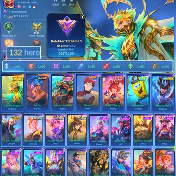 Mobile Legends: Bang Bang Accounts Rare Skin HERO 132 SKIN 227 | EMBLEM ALL MAX| PRIMER GRENGER| LUCKBOX ALPHA | PACE FANNY