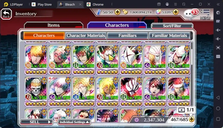 Bleach: Brave Souls Accounts Mid-Tier GLOBAL | 50K ORB+MidGame | Yukio TYBW26,Gremmy9TH,Rangiku Swimsuit,Zangetsu 17