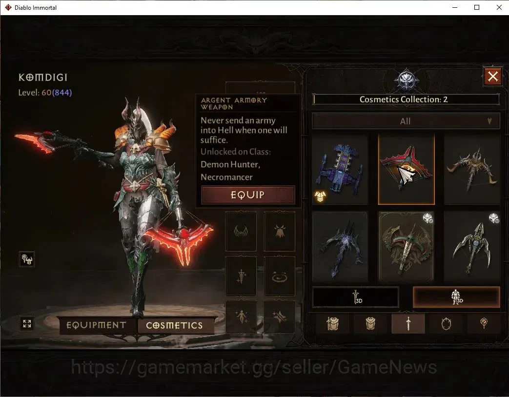 Diablo Immortal Accounts SA - Malah|CS ON|Lv60(844)|Demon Hunter|CR 44k|Res image 10