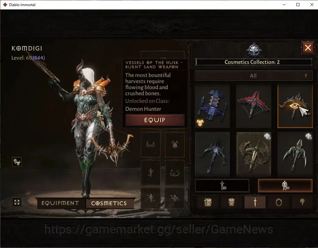 Diablo Immortal Accounts SA - Malah|CS ON|Lv60(844)|Demon Hunter|CR 44k|Res image 11