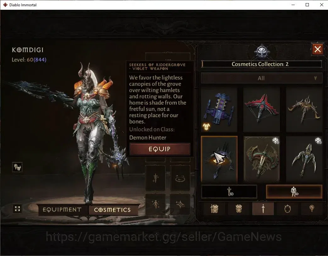 Diablo Immortal Accounts SA - Malah|CS ON|Lv60(844)|Demon Hunter|CR 44k|Res image 12