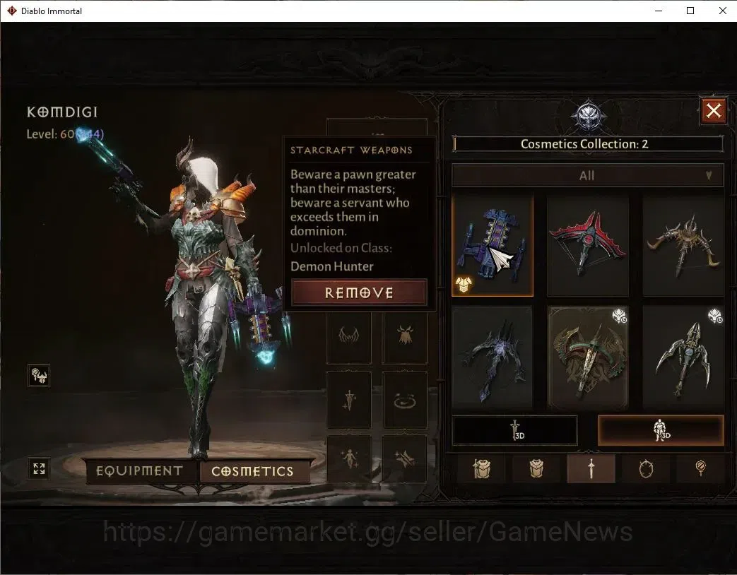 Diablo Immortal Accounts SA - Malah|CS ON|Lv60(844)|Demon Hunter|CR 44k|Res image 9